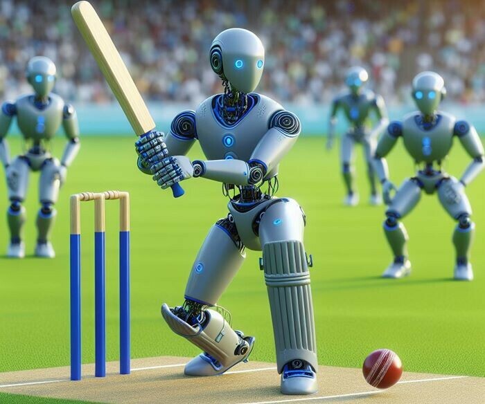 robots playing cricket